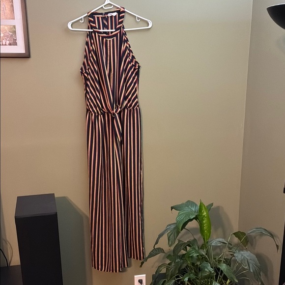 Sienna Sky Yellow and Blue Jumpsuit with Flattering Waist Tie - Picture 1 of 11